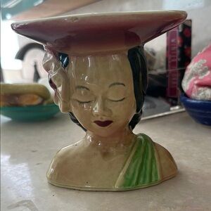 Ceramic Bust Planter with Green and Brown Accents